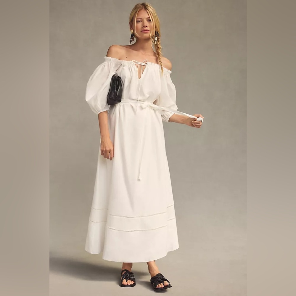 Anthropologie Off-The-Shoulder Silk Peasant Dress - Picture 4 of 15